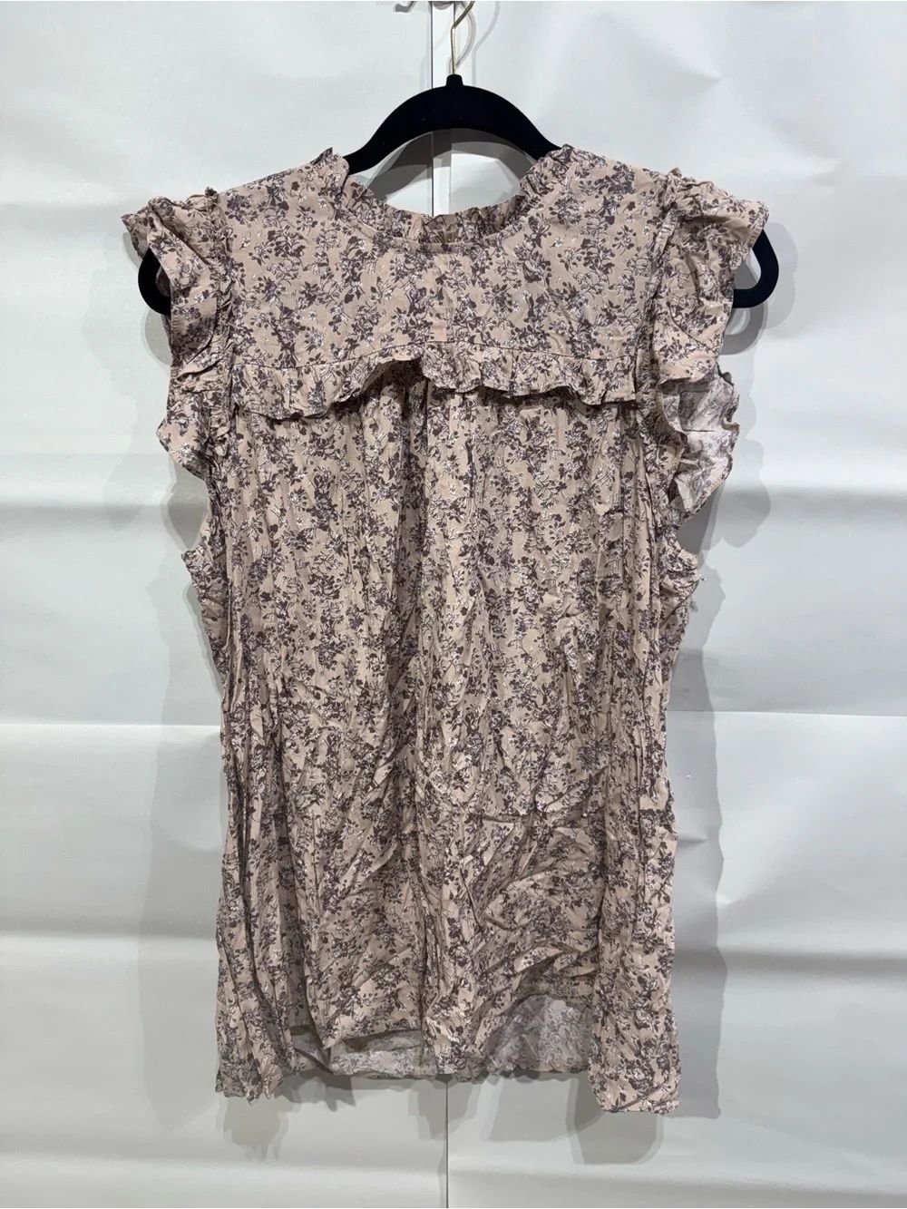 0176 Doe & Rae Yellow Brown Floral Ruffle Tank Top - Picture 4 of 6
